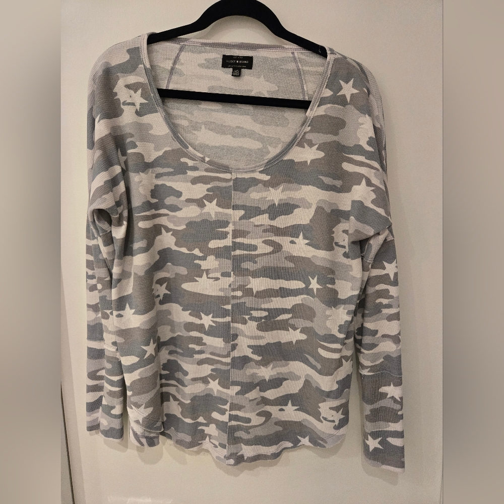 Lucky Brand Gray Camo Long Sleeve Top